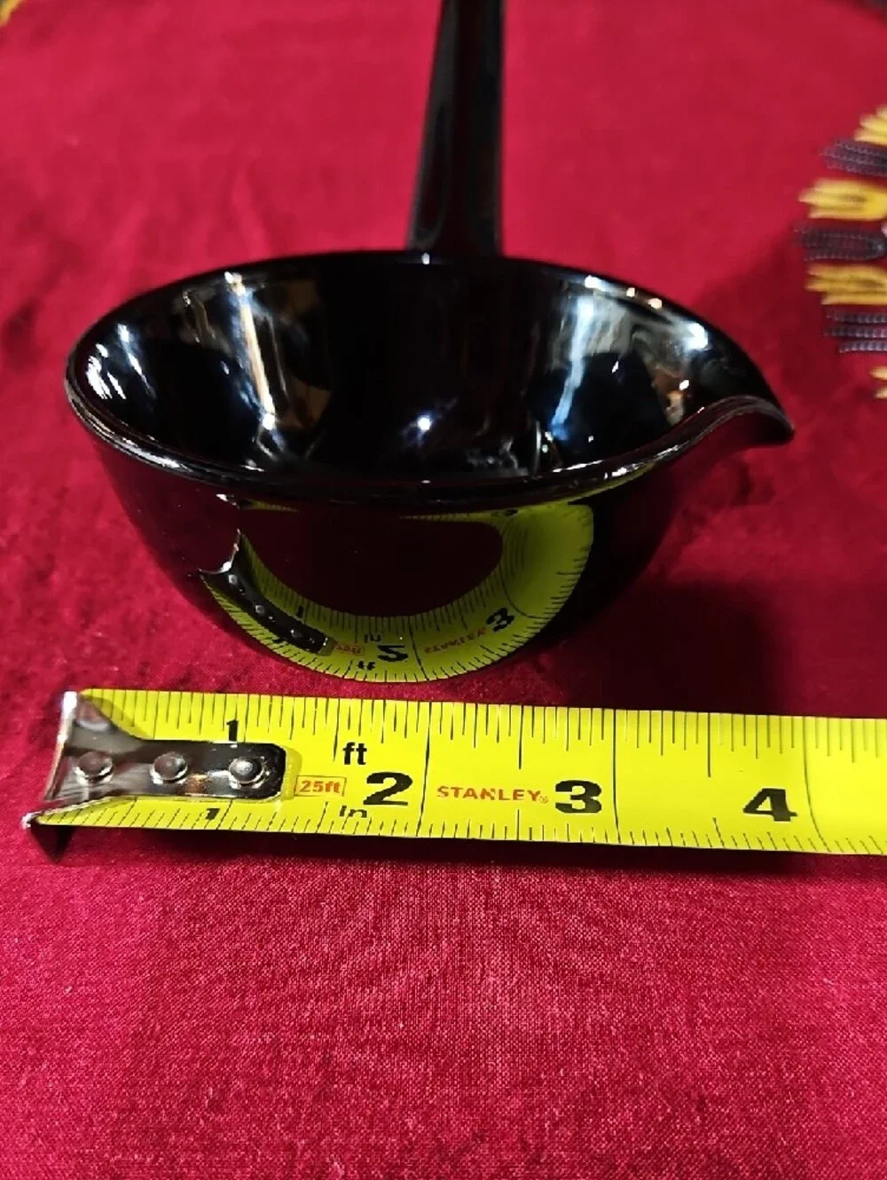 Black Glass Long-Handled Serving Ladle w/Pour Spout - Sleek Hand-Applied Handle